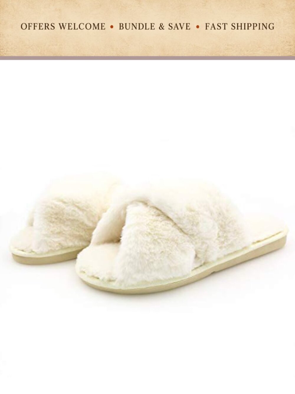 Faux Fur Fuzzy Cross Band Open Toe Slippers Plush Cozy Indoor House Slides